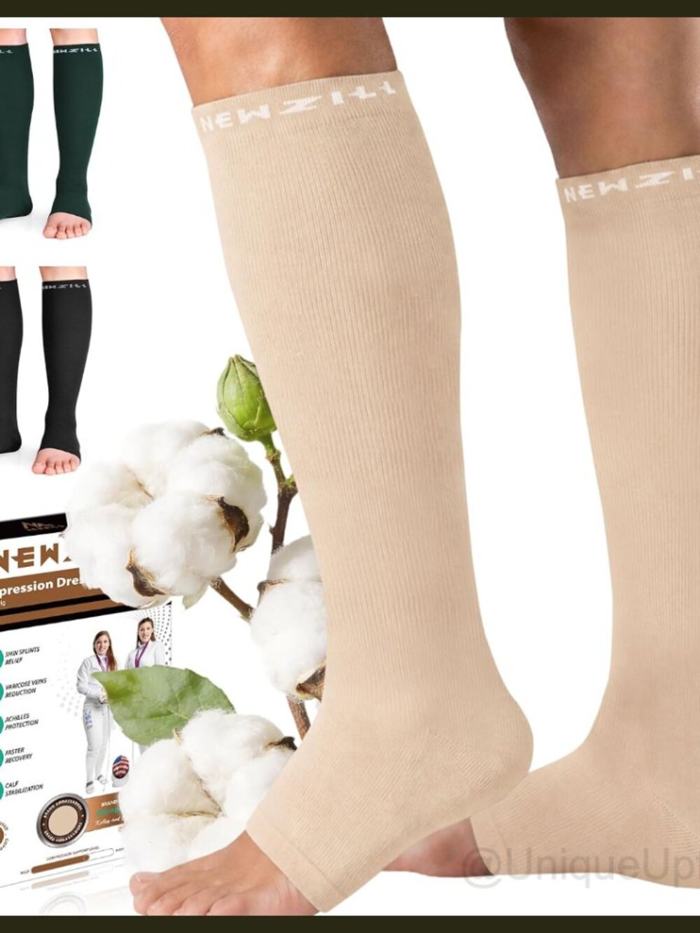 Open Toe Compression Socks 20-30 mmHg Knee High Cotton Blend Support